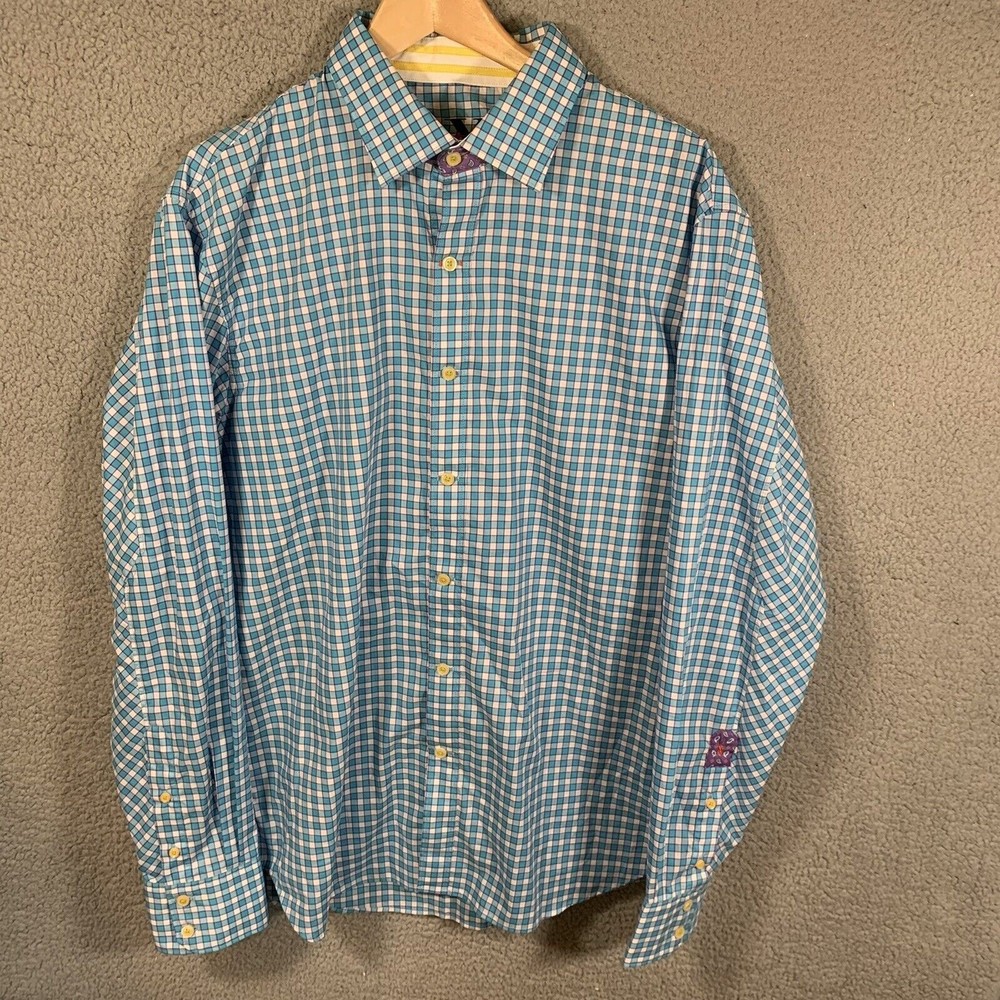 Robert Graham Shirt Men's XL Slim Fit Long Sleeve Button Up Blue Check EUC